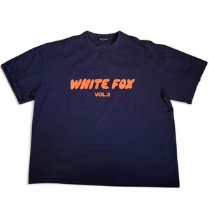 White Fox Boutique Navy Short Sleeve Tee with Orange Logo
